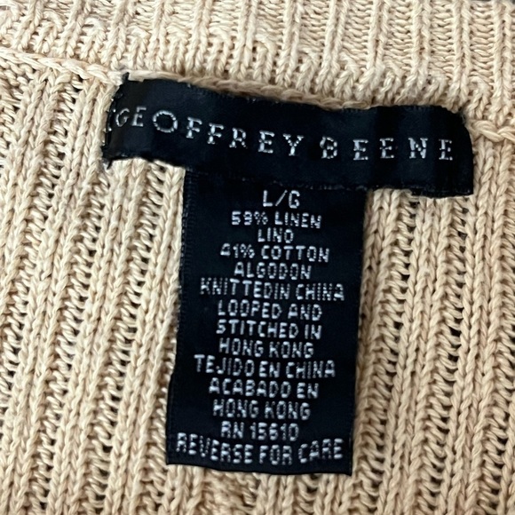 geoffrey beene Linen Blend Cable Knit Tan Sweater Mens Summer Beach L Fishermen - Picture 7 of 8